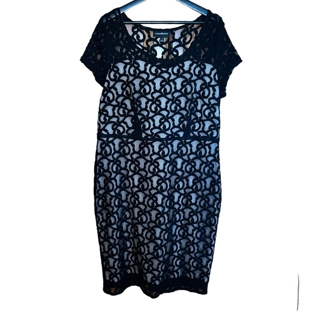 Lane Bryant Midi Sheath‎ Dress Size 16 Black Lace Lined Short Sleeve